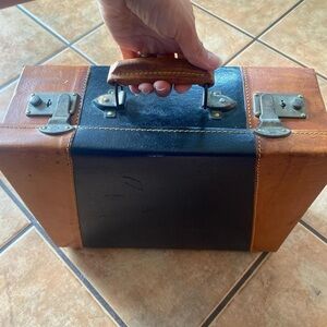 Vintage 1990s Brown and Black Leather Mini Suitcase